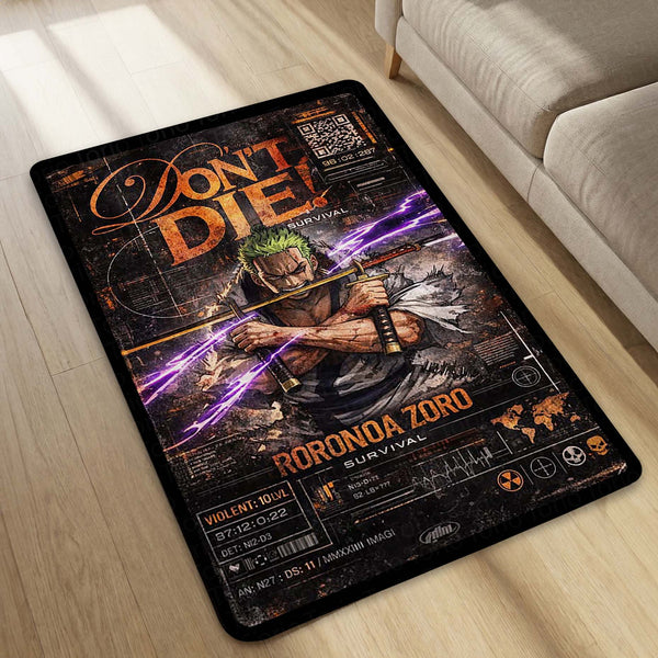 Roronoa Zoro One Piece Area Rug | Pirate Hunter Anime Floor Mat | Zoro Sword Art Rug for Bedroom, Gaming Room & Anime Decor