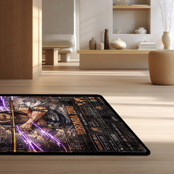 Roronoa Zoro One Piece Area Rug | Pirate Hunter Anime Floor Mat | Zoro Sword Art Rug for Bedroom, Gaming Room & Anime Decor