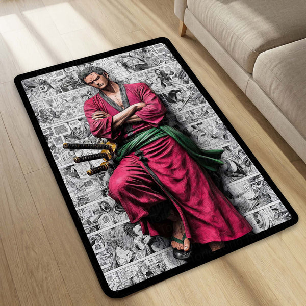 Roronoa Zoro Oni Giri Area Rug | One Piece Three-Sword Style Floor Mat | Zoro Haki Glow Anime Rug | Torio Gaming Room Decor Carpet for Bedroom, Studio & Living Room