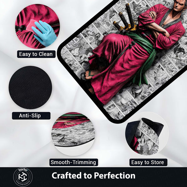 Roronoa Zoro Oni Giri Area Rug | One Piece Three-Sword Style Floor Mat | Zoro Haki Glow Anime Rug | Torio Gaming Room Decor Carpet for Bedroom, Studio & Living Room