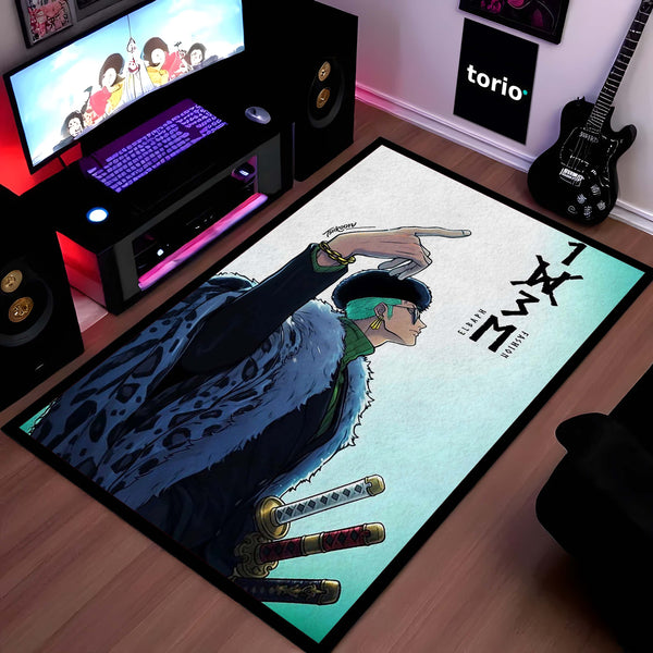 Roronoa Zoro One Piece Area Rug | Minimal Anime Floor Mat | Pirate Hunter Zoro Modern Rug for Bedroom, Gaming Room & Anime Decor