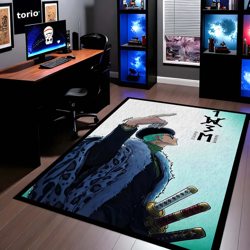 Roronoa Zoro One Piece Area Rug | Minimal Anime Floor Mat | Pirate Hunter Zoro Modern Rug for Bedroom, Gaming Room & Anime Decor