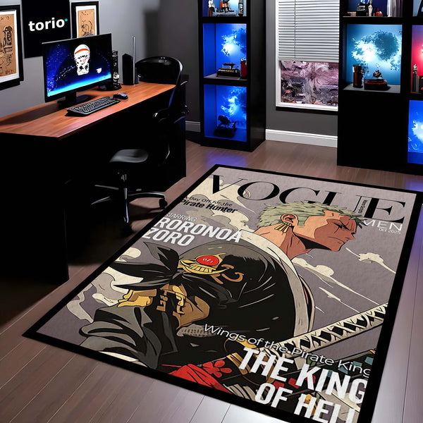 Roronoa Zoro Action Area Rug | One Piece Santoryu Swordsman Floor Mat | Green Energy Anime Rug | Torio Otaku Room Decor Carpet for Gaming Setup, Bedroom & Living Room