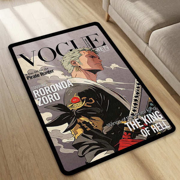 Roronoa Zoro Action Area Rug | One Piece Santoryu Swordsman Floor Mat | Green Energy Anime Rug | Torio Otaku Room Decor Carpet for Gaming Setup, Bedroom & Living Room
