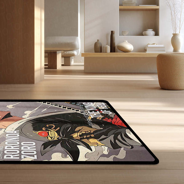 Roronoa Zoro Action Area Rug | One Piece Santoryu Swordsman Floor Mat | Green Energy Anime Rug | Torio Otaku Room Decor Carpet for Gaming Setup, Bedroom & Living Room