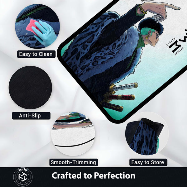 Roronoa Zoro One Piece Area Rug | Minimal Anime Floor Mat | Pirate Hunter Zoro Modern Rug for Bedroom, Gaming Room & Anime Decor