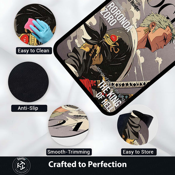 Roronoa Zoro Action Area Rug | One Piece Santoryu Swordsman Floor Mat | Green Energy Anime Rug | Torio Otaku Room Decor Carpet for Gaming Setup, Bedroom & Living Room