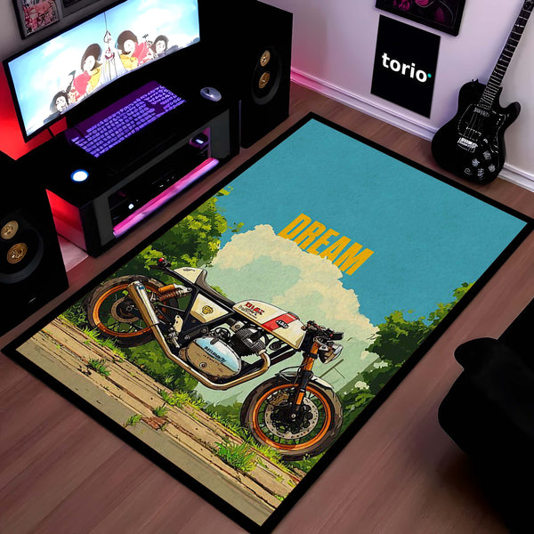 Royal Enfield Continental GT 650 Area Rug | Cafe Racer Motorcycle Floor Mat | Vintage Biker Aesthetic Rug | Torio Automotive Decor Carpet for Garage, Bedroom & Office