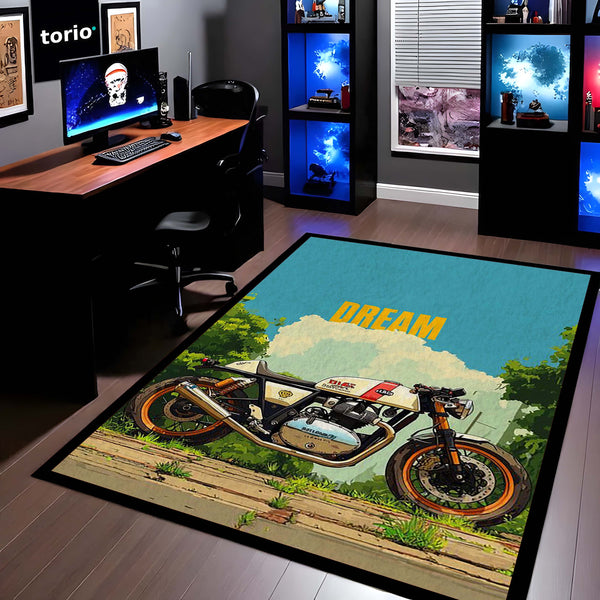 Royal Enfield Continental GT 650 Area Rug | Cafe Racer Motorcycle Floor Mat | Vintage Biker Aesthetic Rug | Torio Automotive Decor Carpet for Garage, Bedroom & Office