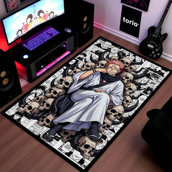 Ryomen Sukuna Area Rug | Jujutsu Kaisen King of Curses Floor Mat | Sukuna Throne Anime Rug | Torio Otaku Room Decor Carpet for Gaming Setup & Bedroom