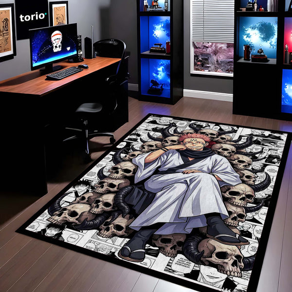 Ryomen Sukuna Area Rug | Jujutsu Kaisen King of Curses Floor Mat | Sukuna Throne Anime Rug | Torio Otaku Room Decor Carpet for Gaming Setup & Bedroom