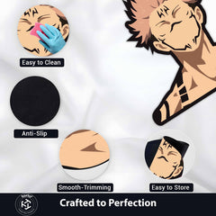 Ryomen Sukuna Cursed King Pose Floor Mat (3 mm Thick) | Jujutsu Kaisen Anime Cut-Out Rug for Bedroom, Gaming Room & Otaku Home Decor