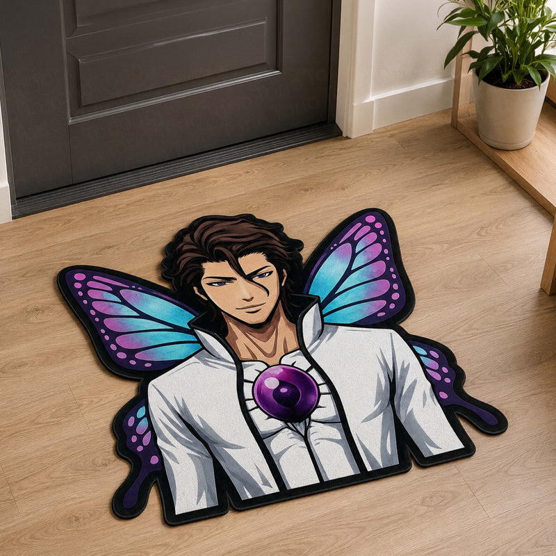Sōsuke Aizen Butterfly Form Cut-out Flat Rug | Bleach Anime Flat Rug | Premium Soul Reaper Gaming Room Floor Decor