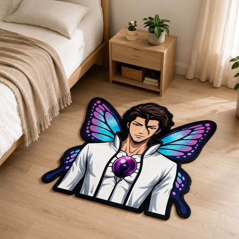Sōsuke Aizen Butterfly Form Cut-out Flat Rug | Bleach Anime Flat Rug | Premium Soul Reaper Gaming Room Floor Decor