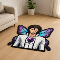 Sōsuke Aizen Butterfly Form Cut-out Flat Rug | Bleach Anime Flat Rug | Premium Soul Reaper Gaming Room Floor Decor