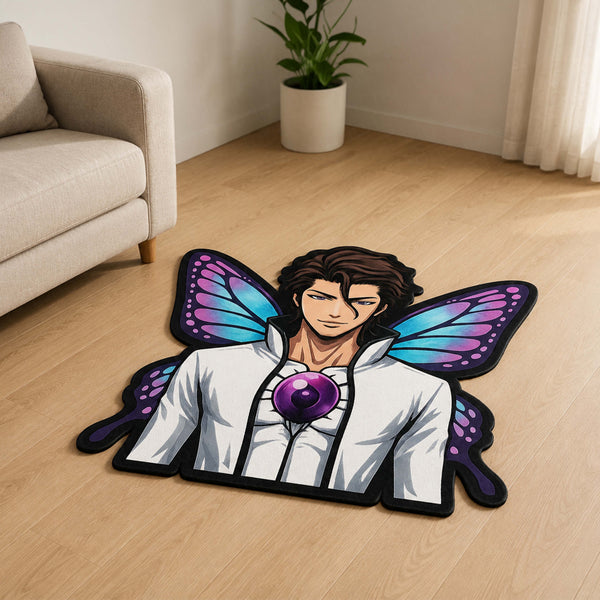 Sōsuke Aizen Butterfly Form Cut-out Flat Rug | Bleach Anime Flat Rug | Premium Soul Reaper Gaming Room Floor Decor