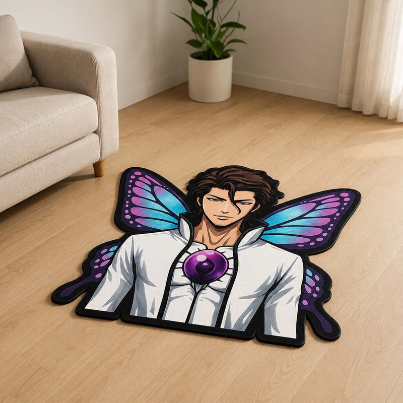 Sōsuke Aizen Butterfly Form Cut-out Flat Rug | Bleach Anime Flat Rug | Premium Soul Reaper Gaming Room Floor Decor