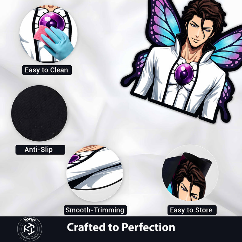 Sōsuke Aizen Butterfly Form Cut-out Flat Rug | Bleach Anime Flat Rug | Premium Soul Reaper Gaming Room Floor Decor