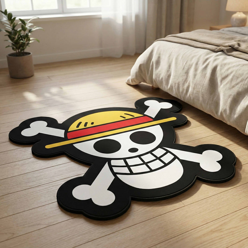 Straw Hat Pirate Skull Floor Mat (3 mm Thick) | Anime-Inspired Pirate Symbol Rug for Bedroom, Gaming Room & Otaku Decor