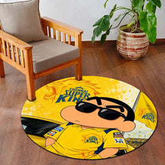 Shin Chan Chennai Super Kings Round Rug | CSK Fan Floor Mat | Anime Anti-Slip 3 mm Absorbent Circle Rug for Bedroom, Gaming Room & Cricket Lovers