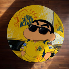 Shin Chan Chennai Super Kings Round Rug | CSK Fan Floor Mat | Anime Anti-Slip 3 mm Absorbent Circle Rug for Bedroom, Gaming Room & Cricket Lovers