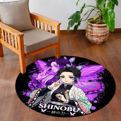 Shinobu Kocho Round Rug | Demon Slayer Inspired Floor Mat | Anime Anti-Slip 3 mm Absorbent Circle Rug for Bedroom, Gaming Room & Otaku Decor