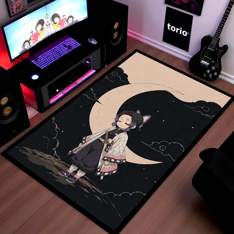 Shinobu Kocho Demon Slayer Area Flat Rug | Insect Hashira Moonlit Anime Area Flat Rug | Premium Anime Bedroom & Gaming Room Floor Decor