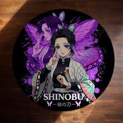Shinobu Kocho Round Rug | Demon Slayer Inspired Floor Mat | Anime Anti-Slip 3 mm Absorbent Circle Rug for Bedroom, Gaming Room & Otaku Decor