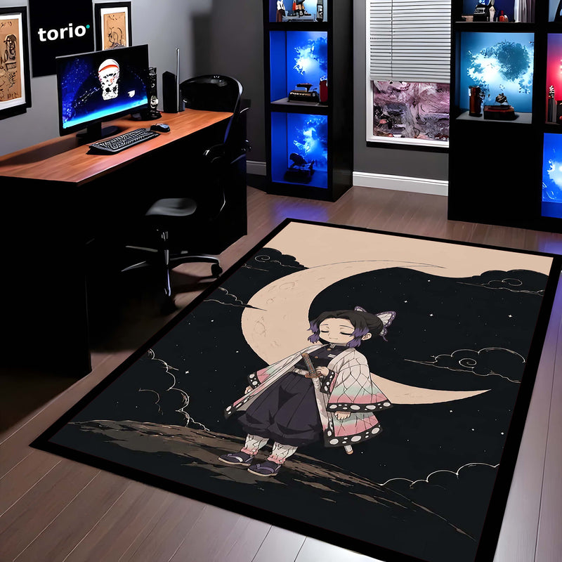 Shinobu Kocho Demon Slayer Area Flat Rug | Insect Hashira Moonlit Anime Area Flat Rug | Premium Anime Bedroom & Gaming Room Floor Decor