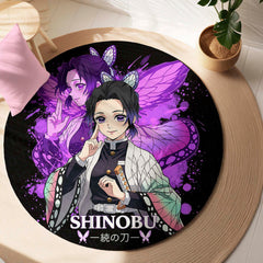 Shinobu Kocho Round Rug | Demon Slayer Inspired Floor Mat | Anime Anti-Slip 3 mm Absorbent Circle Rug for Bedroom, Gaming Room & Otaku Decor