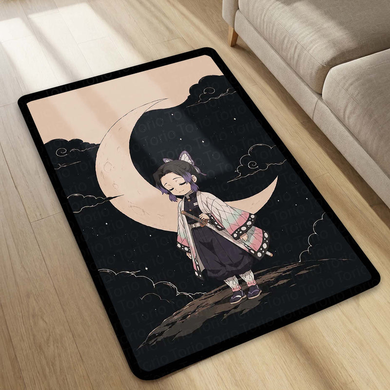 Shinobu Kocho Demon Slayer Area Flat Rug | Insect Hashira Moonlit Anime Area Flat Rug | Premium Anime Bedroom & Gaming Room Floor Decor