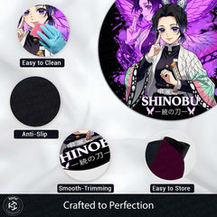 Shinobu Kocho Round Rug | Demon Slayer Inspired Floor Mat | Anime Anti-Slip 3 mm Absorbent Circle Rug for Bedroom, Gaming Room & Otaku Decor