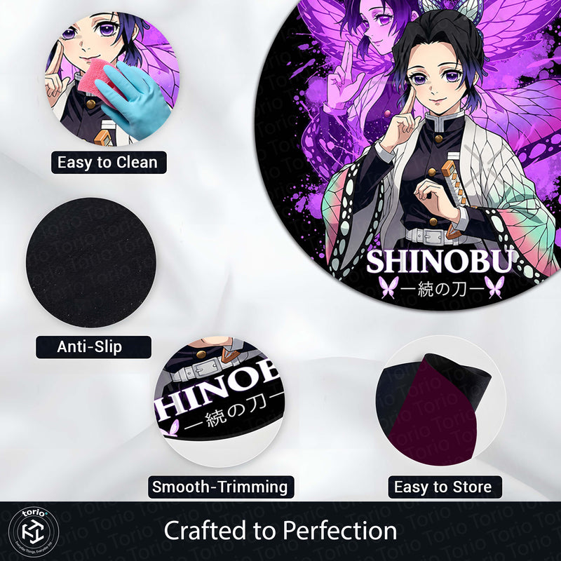 Shinobu Kocho Round Rug | Demon Slayer Inspired Floor Mat | Anime Anti-Slip 3 mm Absorbent Circle Rug for Bedroom, Gaming Room & Otaku Decor