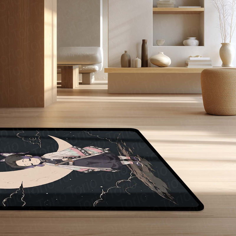 Shinobu Kocho Demon Slayer Area Flat Rug | Insect Hashira Moonlit Anime Area Flat Rug | Premium Anime Bedroom & Gaming Room Floor Decor