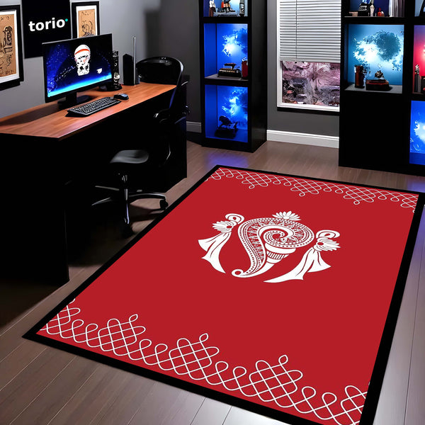 Sikku Kolam Art Area Rug | Traditional Indian Geometric Floor Mat | Cultural Heritage Decorative Rug for Living Room, Entryway & Festive Home Decor