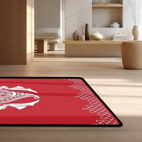 Sikku Kolam Art Area Rug | Traditional Indian Geometric Floor Mat | Cultural Heritage Decorative Rug for Living Room, Entryway & Festive Home Decor