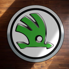 Skoda Logo Inspired Round Floor Mat (3 mm Thick) | Premium Automotive Emblem Design Decor Mat for Garage, Bedroom & Car Enthusiasts