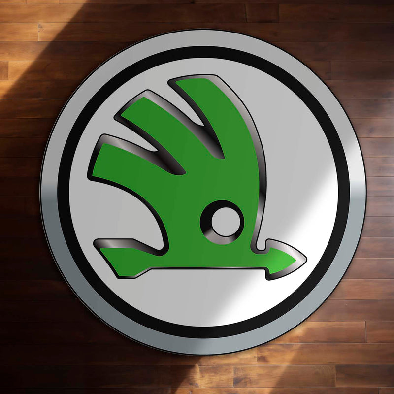 Skoda Logo Inspired Round Floor Mat (3 mm Thick) | Premium Automotive Emblem Design Decor Mat for Garage, Bedroom & Car Enthusiasts