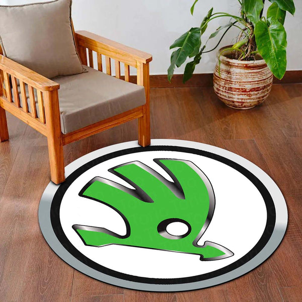 Skoda Logo Inspired Round Floor Mat (3 mm Thick) | Premium Automotive Emblem Design Decor Mat for Garage, Bedroom & Car Enthusiasts