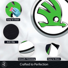 Skoda Logo Inspired Round Floor Mat (3 mm Thick) | Premium Automotive Emblem Design Decor Mat for Garage, Bedroom & Car Enthusiasts