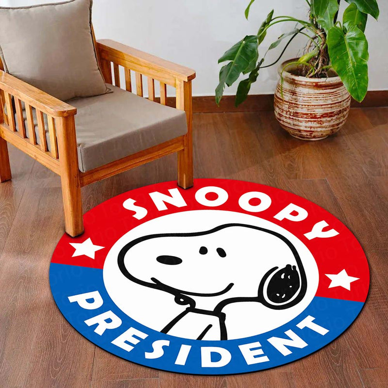 Snoopy President Round Rug | Cute Snoopy Cartoon Floor Mat | Anti-Slip 3 mm Absorbent Circle Rug for Bedroom, Gaming Room & Kids Room Decor