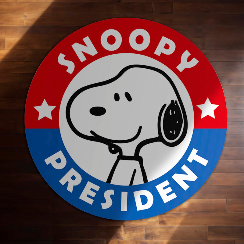 Snoopy President Round Rug | Cute Snoopy Cartoon Floor Mat | Anti-Slip 3 mm Absorbent Circle Rug for Bedroom, Gaming Room & Kids Room Decor