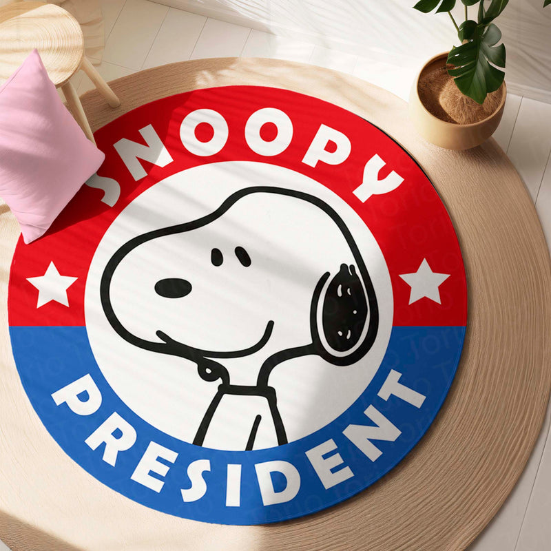 Snoopy President Round Rug | Cute Snoopy Cartoon Floor Mat | Anti-Slip 3 mm Absorbent Circle Rug for Bedroom, Gaming Room & Kids Room Decor