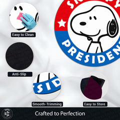 Snoopy President Round Rug | Cute Snoopy Cartoon Floor Mat | Anti-Slip 3 mm Absorbent Circle Rug for Bedroom, Gaming Room & Kids Room Decor