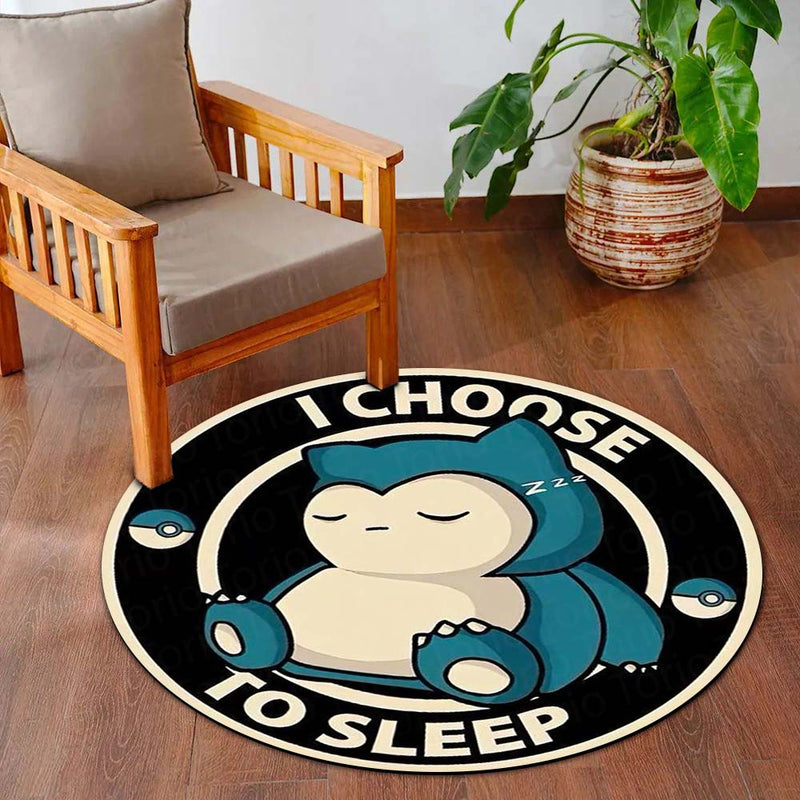Sleeping Snorlax Round Rug | I Choose To Sleep Pokémon Floor Mat | Cute Anime Anti-Slip 3 mm Absorbent Circle Rug for Bedroom, Gaming Room & Kids Room