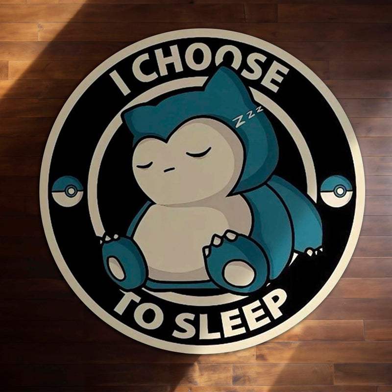 Sleeping Snorlax Round Rug | I Choose To Sleep Pokémon Floor Mat | Cute Anime Anti-Slip 3 mm Absorbent Circle Rug for Bedroom, Gaming Room & Kids Room