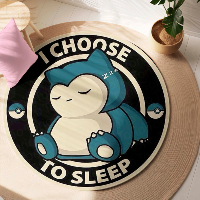 Sleeping Snorlax Round Rug | I Choose To Sleep Pokémon Floor Mat | Cute Anime Anti-Slip 3 mm Absorbent Circle Rug for Bedroom, Gaming Room & Kids Room