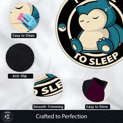 Sleeping Snorlax Round Rug | I Choose To Sleep Pokémon Floor Mat | Cute Anime Anti-Slip 3 mm Absorbent Circle Rug for Bedroom, Gaming Room & Kids Room