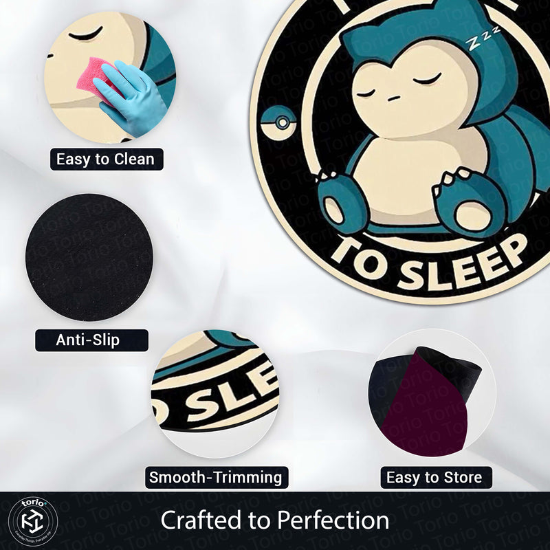 Sleeping Snorlax Round Rug | I Choose To Sleep Pokémon Floor Mat | Cute Anime Anti-Slip 3 mm Absorbent Circle Rug for Bedroom, Gaming Room & Kids Room