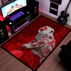 Red Snow Monkey Area Rug | Japanese Macaque Artistic Floor Mat | Premium Wildlife Design Rug for Living Room, Bedroom, Office & Modern Home Decor